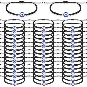 50pcs Evil Eye Bracelets Bulk Adjustable Lucky Protection String Jewelry